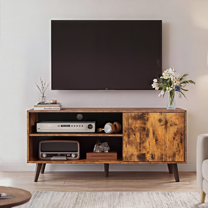 Mid-Century Modern TV Stand with Adjustable Shelves, Entertainment Center with Storage Cabinets, Wooden TV Console for Living Room and Bedroom