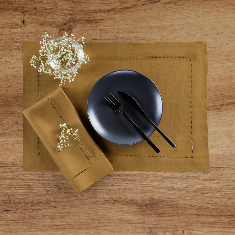 100% Pure Linen Hemstitch Dinner Napkins - Classic Hemstitch, Brown Sugar