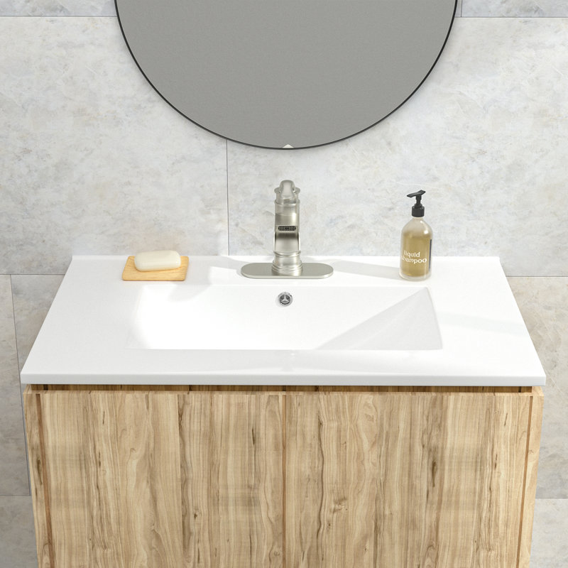 30 in. White Ceramic Rectangular Single Sink Bathroom Vanity Top