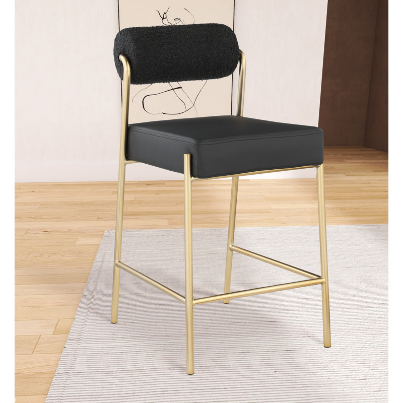Tabouret de comptoir Carly Boucle, Tissu bouclé noir
