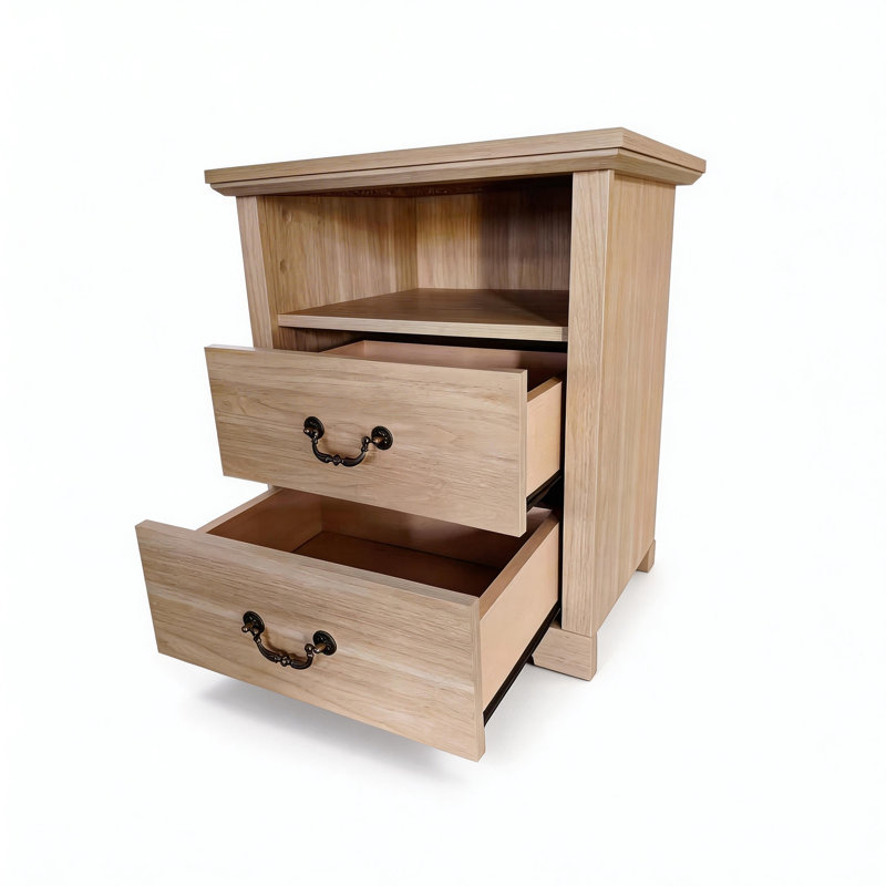 Rustic 22" W Bedside Table Nightstand With 2 Drawers, Open Shelf, Metal Handle Accent, Multi-Color Options, Beige