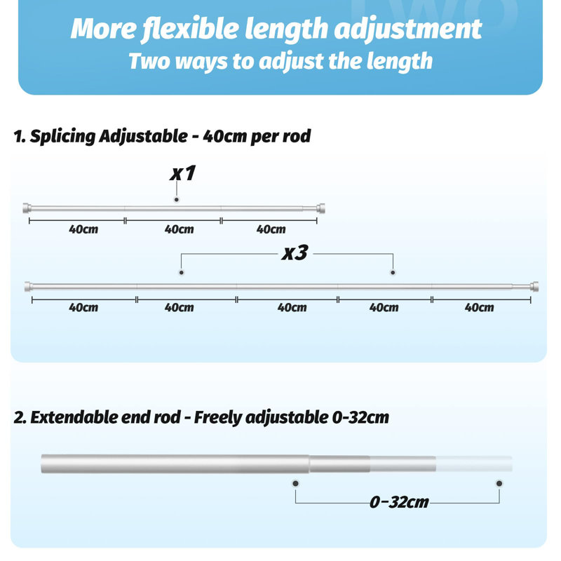 228cm Straight Shower Curtain Pole, Silver