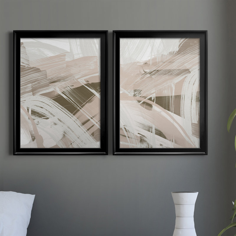 Earthtone Swipe I - ensemble de 2 peintures sur toile encadrées, H 42,5 po x l 61 po x P 1 po, Noir