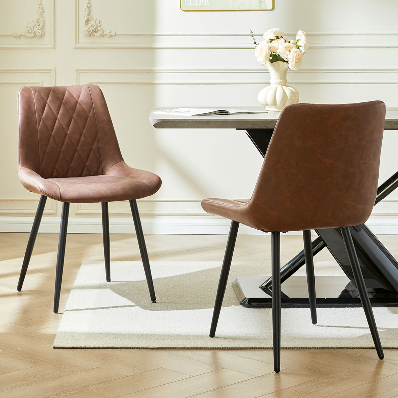 43cm H Upholstered Metal Side Chair, Dark Brown