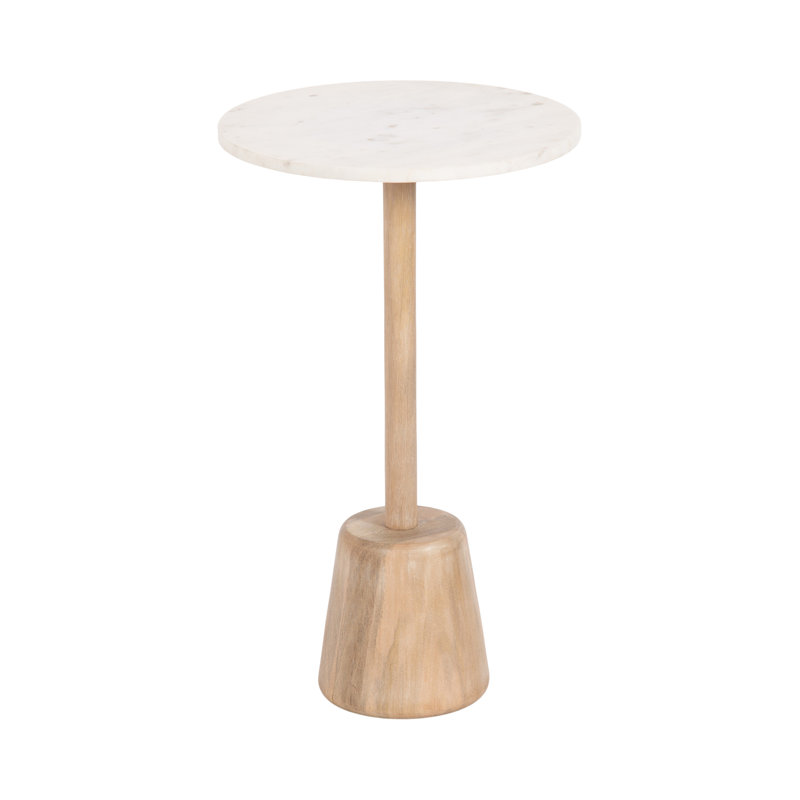 Cora Genuine Marble Pedestal End Table, White/Brown