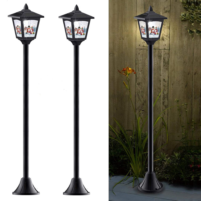 Ensemble de 2 lampadaires de Noël rétro à énergie solaire de 40 pouces, pour pelouse, trois bonhommes de neige