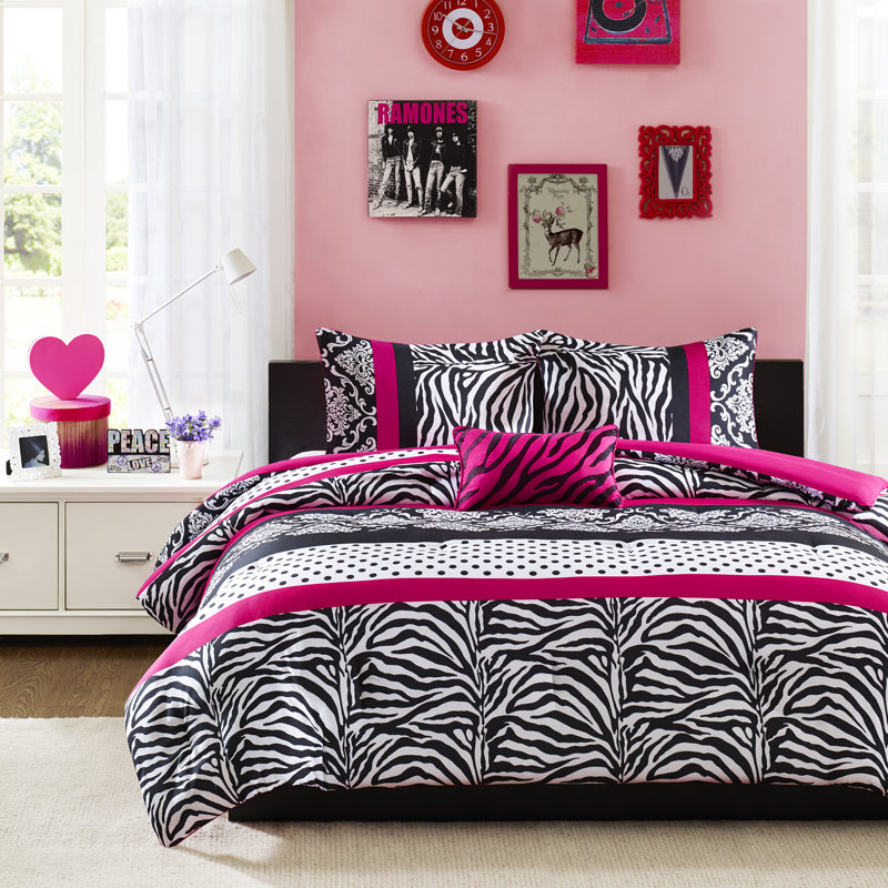 Full Pink Microfiber Zebra Print Kids Comforter Set
