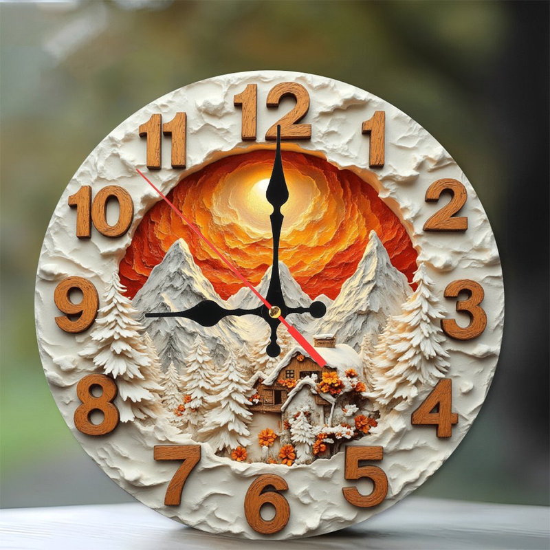 Horloge murale chalet d'hiver