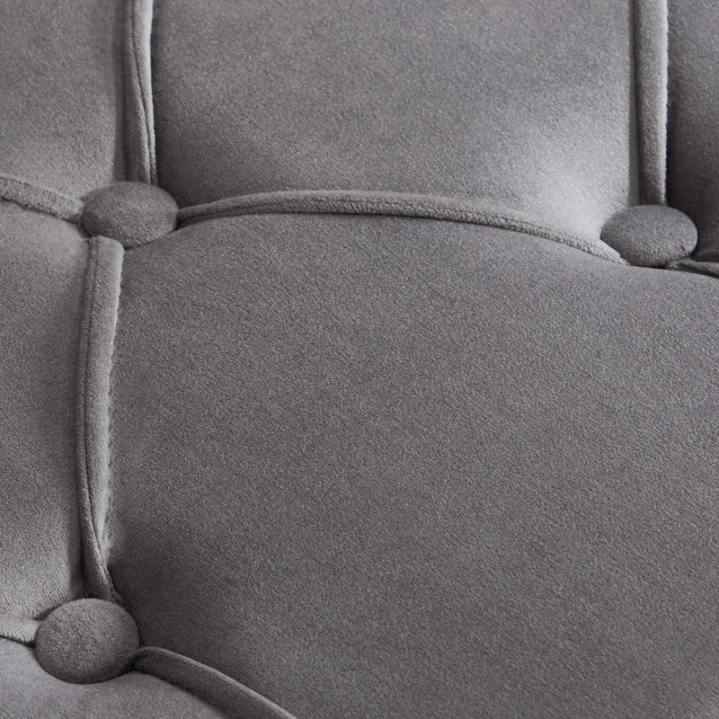 Elegant Upholstered Storage Bench with Roll Arms and Stylish Stitching & Button Design, Dark Gray