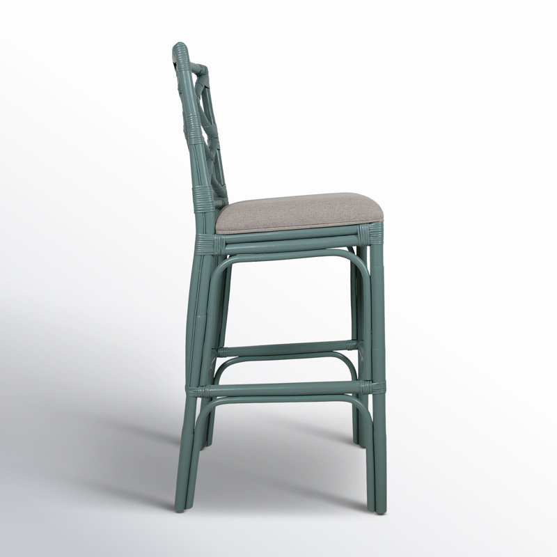 Fulton Woven Stool, Beige Seat / Seafoam Green Frame, Bar Stool (30" Seat Height)