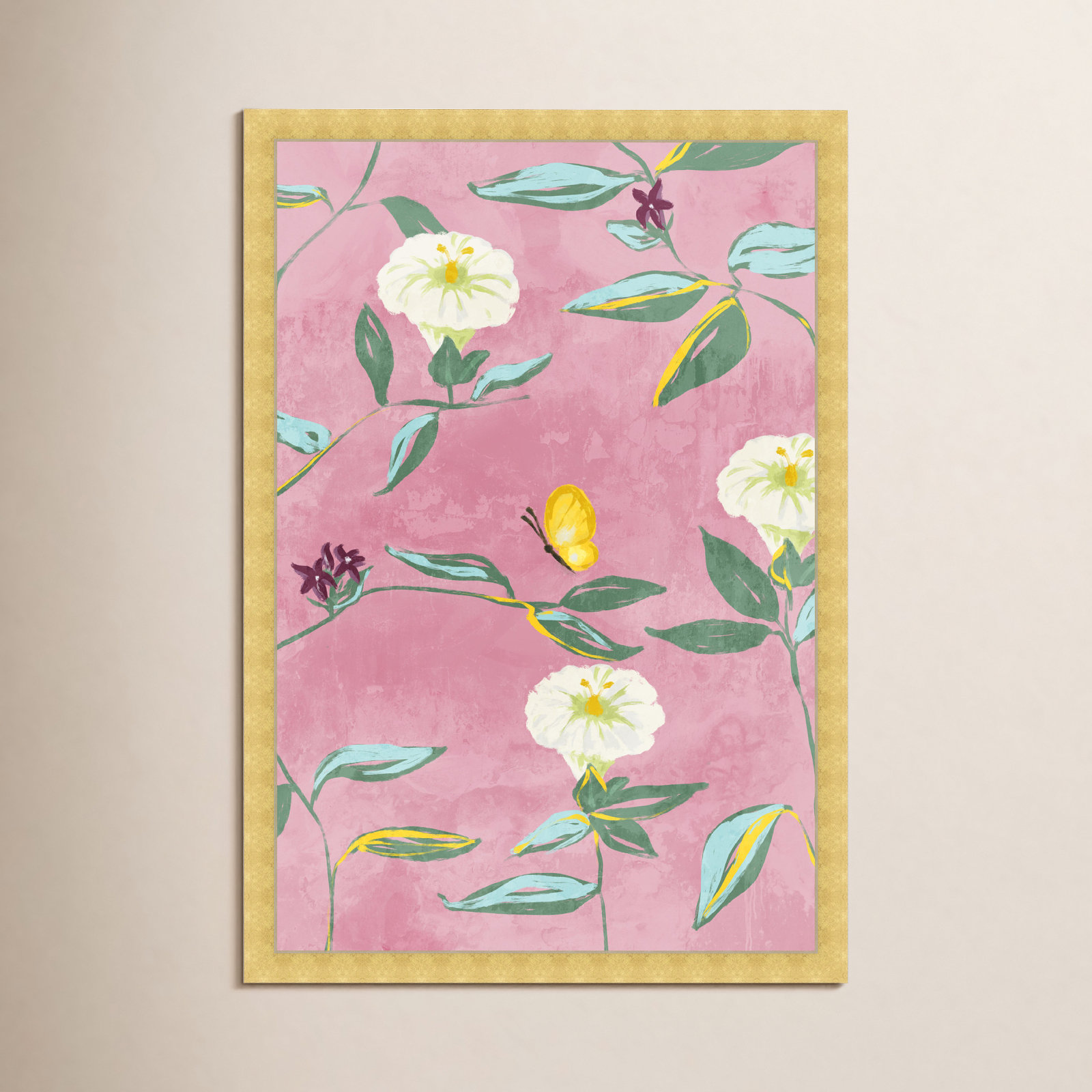 Floral Spring Tapestry Pattern Print, Gold, 26" H x 18" W
