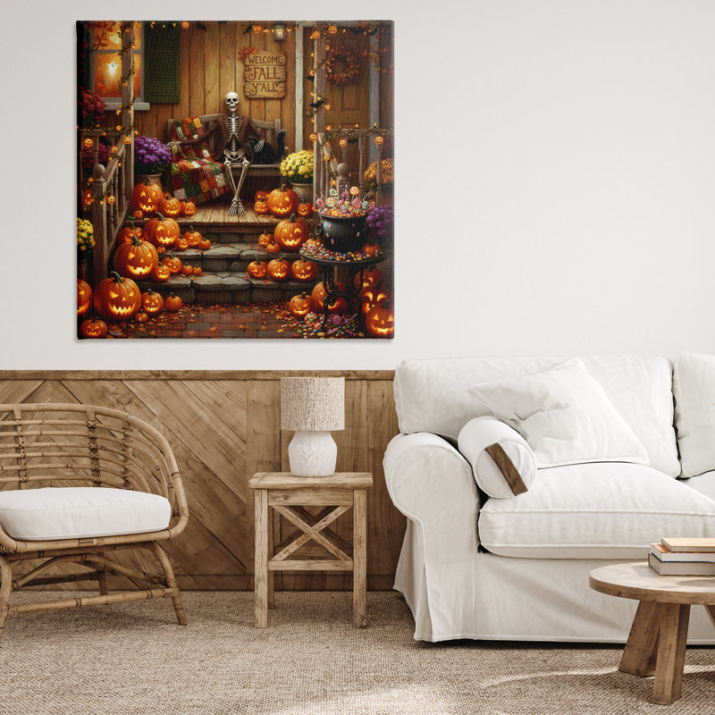 «Welcome To Fall», toile de porche squelette, design par Tabz Jones, H 36 po x l 36 po