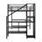 Full Size Black Metal Loft Bed With L-Shaped Desk, USB, LED, Wardrobe