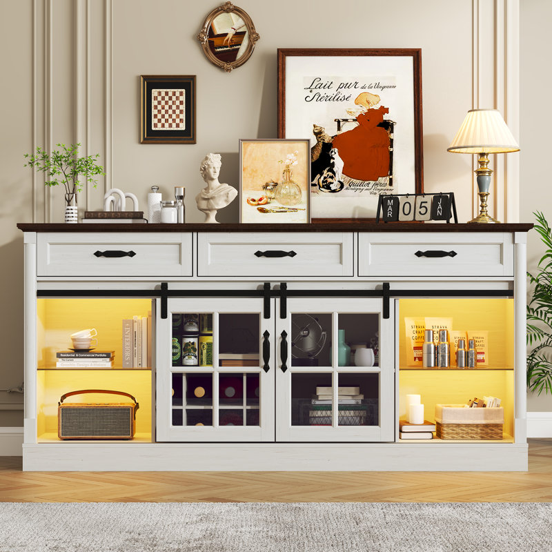 Buffet 66 "avec tiroirs et armoires, Blanc / Brun