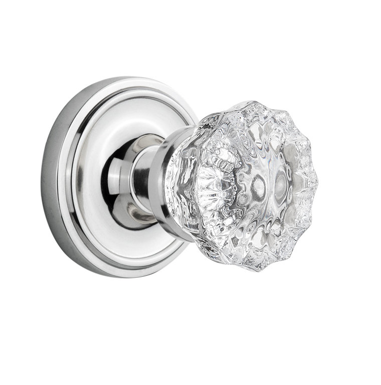 Rosette classique avec poignée de porte en cristal, Chrome brillant, 2-3/4"