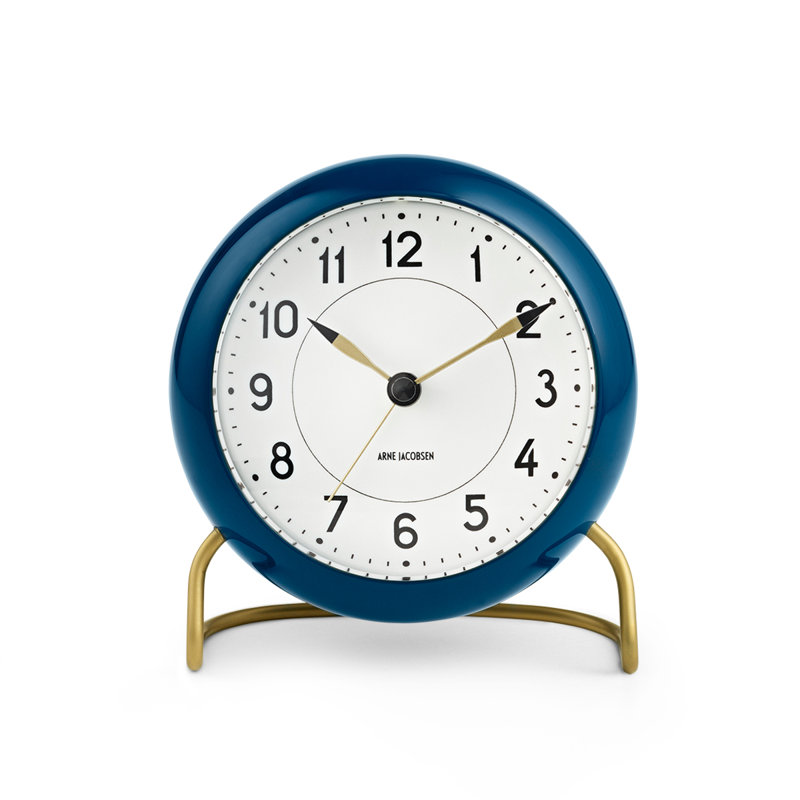 Station Analogue Electric Tabletop Clock with Alarm, White/Teal/Gold