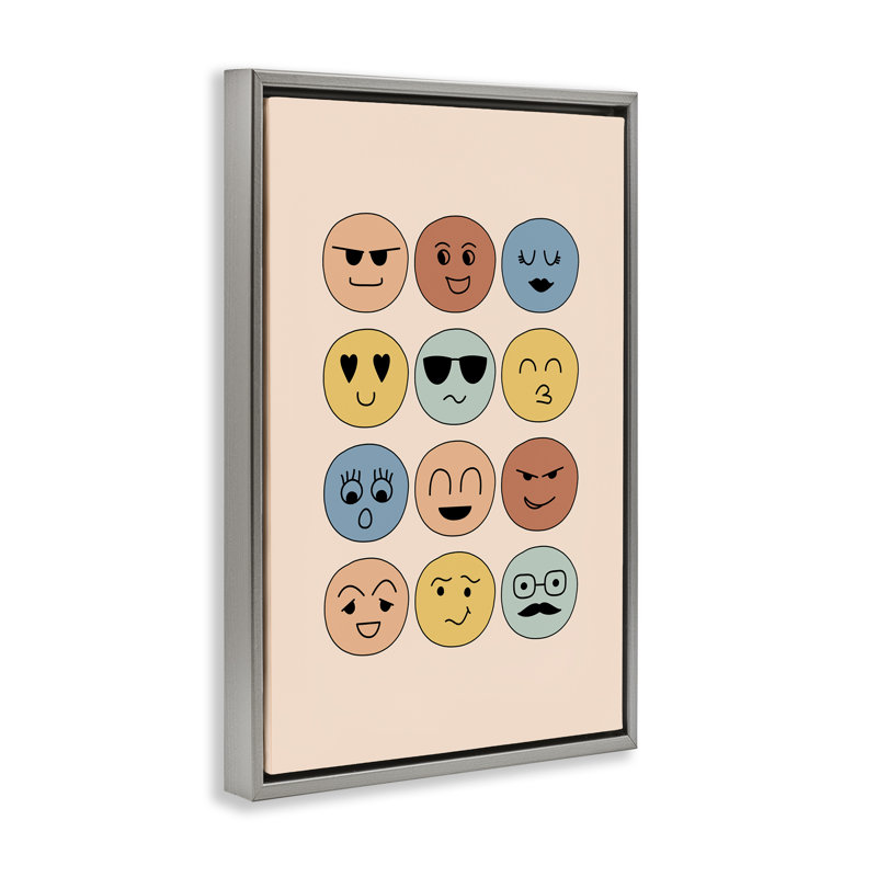 Toile flottante à visages expressifs variés par JJ Design House, LLC., Cadre flottant gris lustré, H 31 po x l 21 po