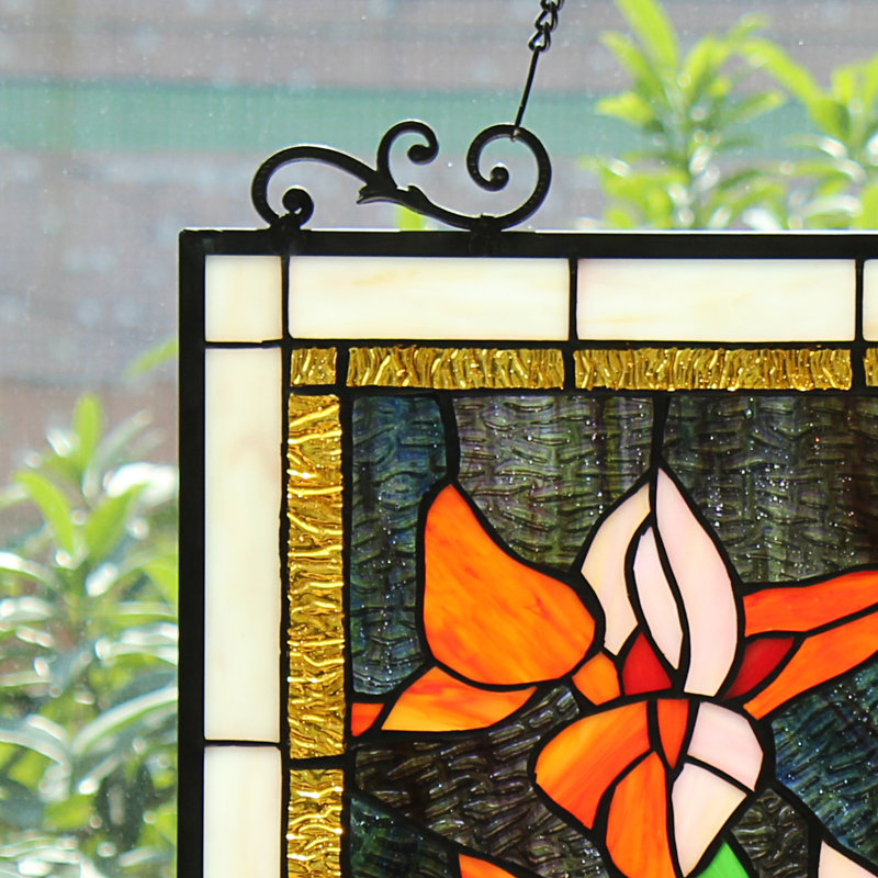 Panneau de fenêtre floral orange Tiffany