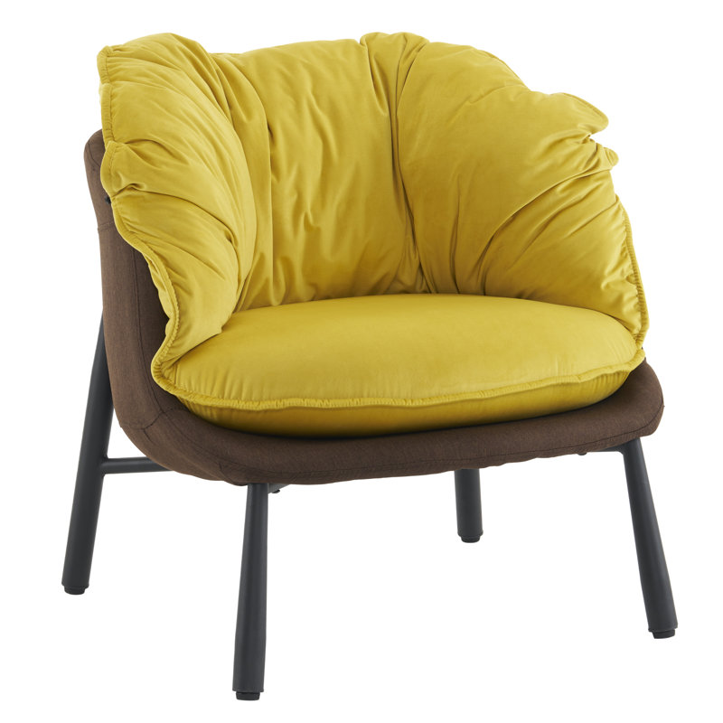 27.4" W Velvet Cotton Linen Removable Lounge Chair Accent Chair, Yellow Velvet/Linen/Cotton