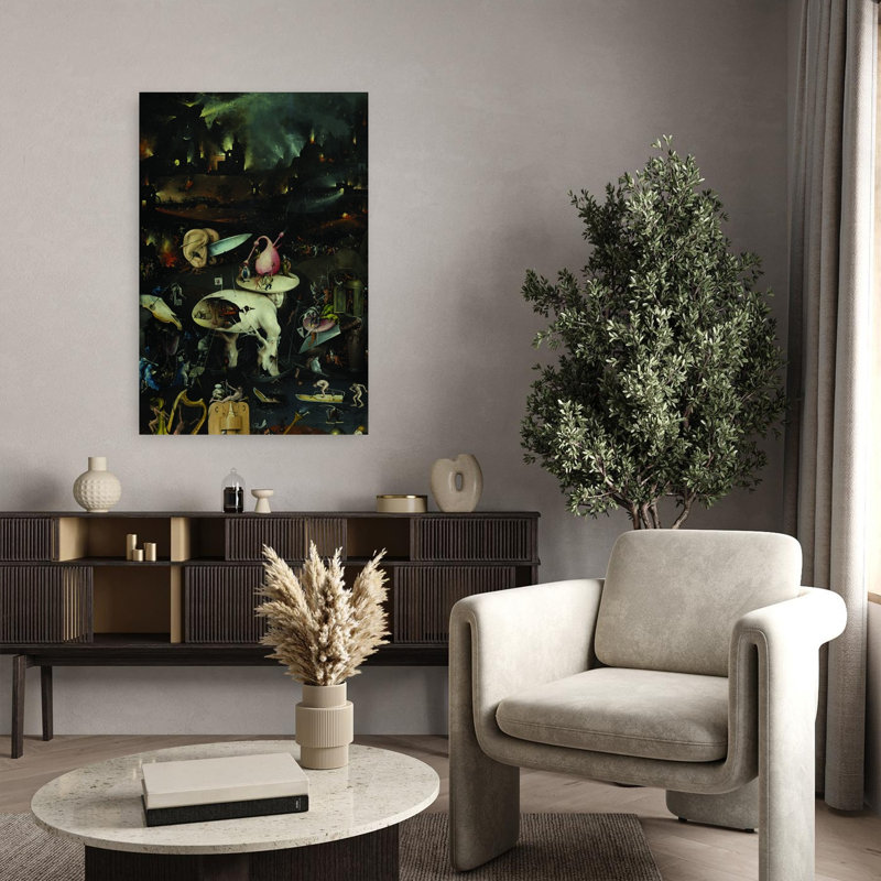 Dessus du panneau droit du jardin des délices terrestres, reproduction d'art animalier classique, H 36 po x l 24 po