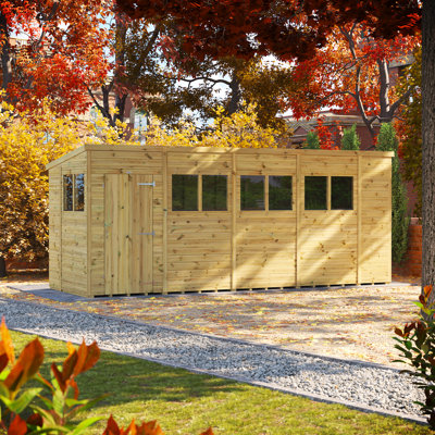Powersheds 18 x 6ft Premium Pressure Treated Timber Pent Garden Shed