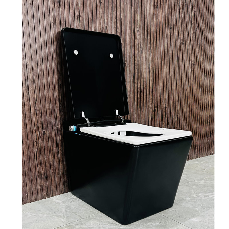 Toilette intelligente avec réservoir intégré pour la salle de bain, chasse d'eau automatique, siège chauffant, télécommande, affichage à DEL, réservoir de salle de bain ornement carré noir,