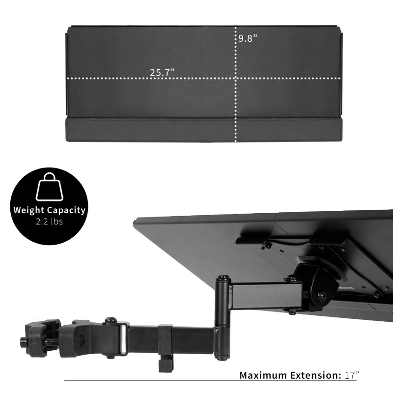 Black Adjustable Steel Pole Mount Keyboard and Mouse Tray