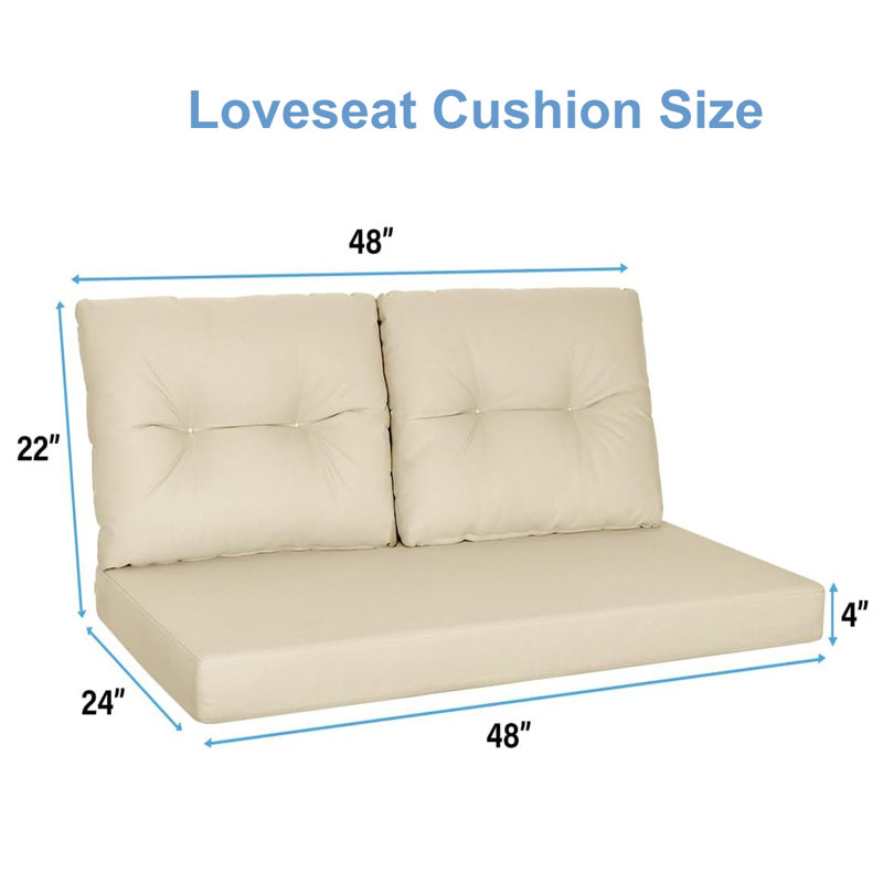Coussins de remplacement pour causeuse d'extérieur - ensemble de sièges profonds de 48 x 24 po, tissu d'oléfine imperméable, antidérapant et résistant à la décoloration et aux taches, idéal pour un canapé de patio ou un banc, beige
