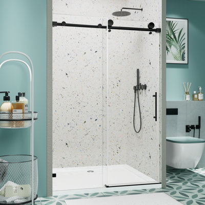 56"-60" W X 76" H Frameless Single Sliding Soft-Close Shower Door With 5/16" (8Mm) Clear Nano-Coated Tempered Glass