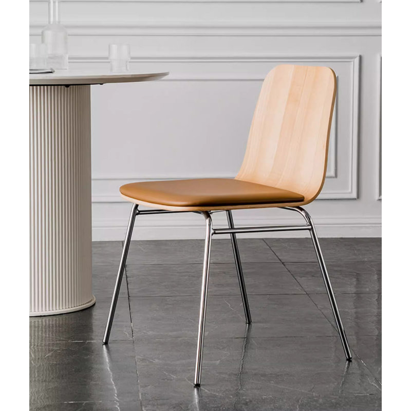 Chaise rembourrée en cuir Modern Modern, Brun clair / gris argent