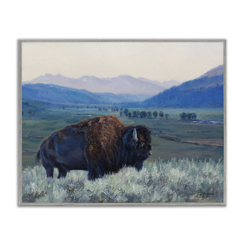 Bison & Country Mountains, estampe numérique par © David Graham, Estampe numérique Farmhouse, H 24 po x l 30 po