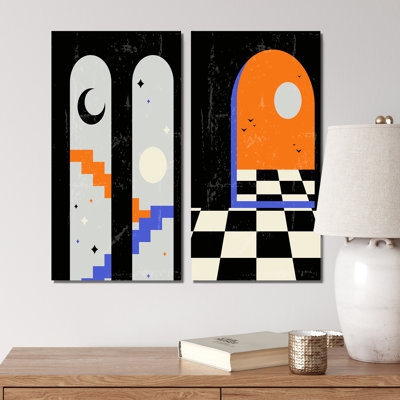 "Graphic Vintage Minimal Architecture VI", ensemble de 2 peintures