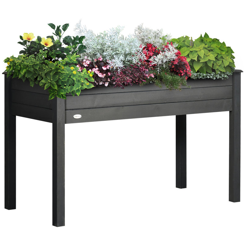 Elevated Garden Bed With Legs, 48"X22"X30", Dark Gray - Enhances Plant Survival Rate Self-Draining For Veggies, Herbs, Flowers Backyard, Patio, Balcony Raised 48" X 22" 30", Wood Planter