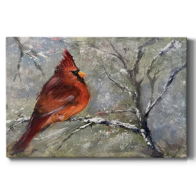 Cardinal dans la neige II sur toile, H 32 po x l 48 po x P 1,5 po