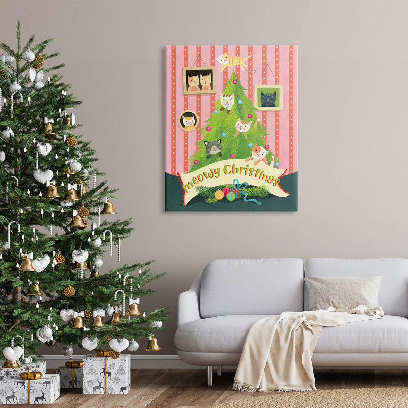 «Meowy Christmas Cat Tree», art mural par Laura Watson, H 48 po x l 36 po x P 1,5 po