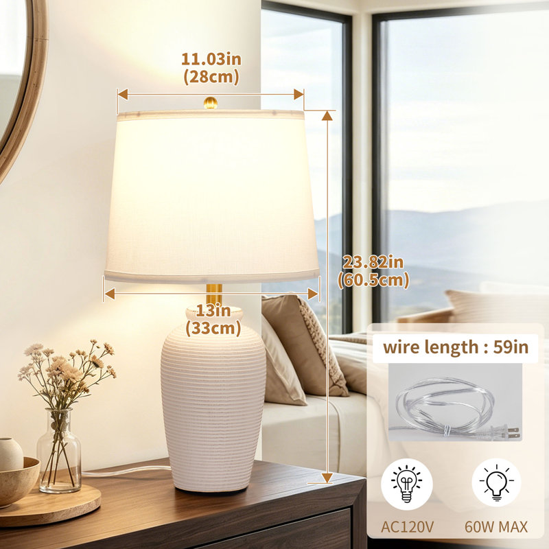 23.8"Ceramic Table Lamp Touch Control Bedside Lamp