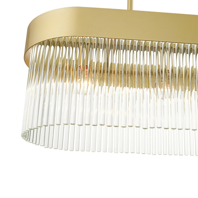 Luminaire suspendu pour îlot de cuisine à 4 lumières avec détails en cristal Bamey, Doré clair