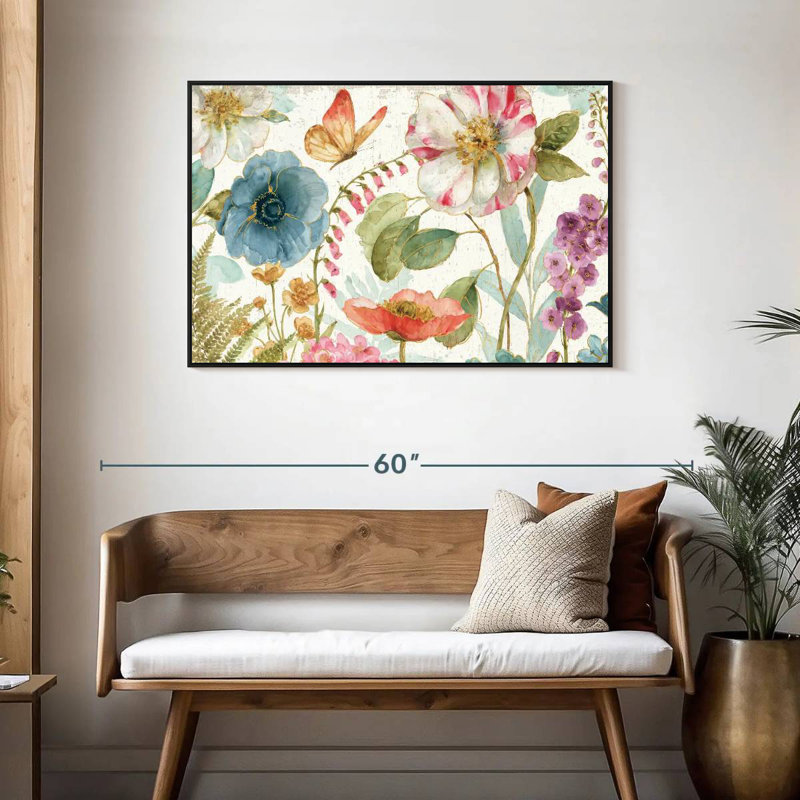 Rainbow Seeds Fleurs sur bois, Cadre flottant noir, 43 po x 29 po