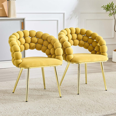 Set of 2 Mustard Yellow Bubble Velvet Dining Chairs with Metal Legs, Perfect for Modern and Stylish Home Decor(Only Chair)