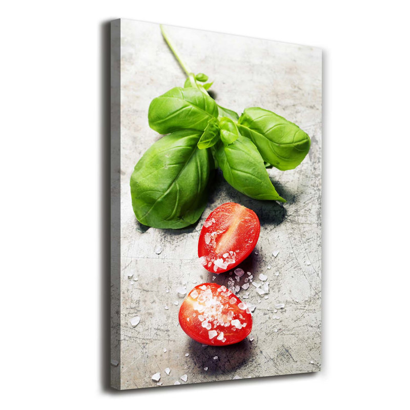 Tomatoes And Basil - Wrapped Canvas Print