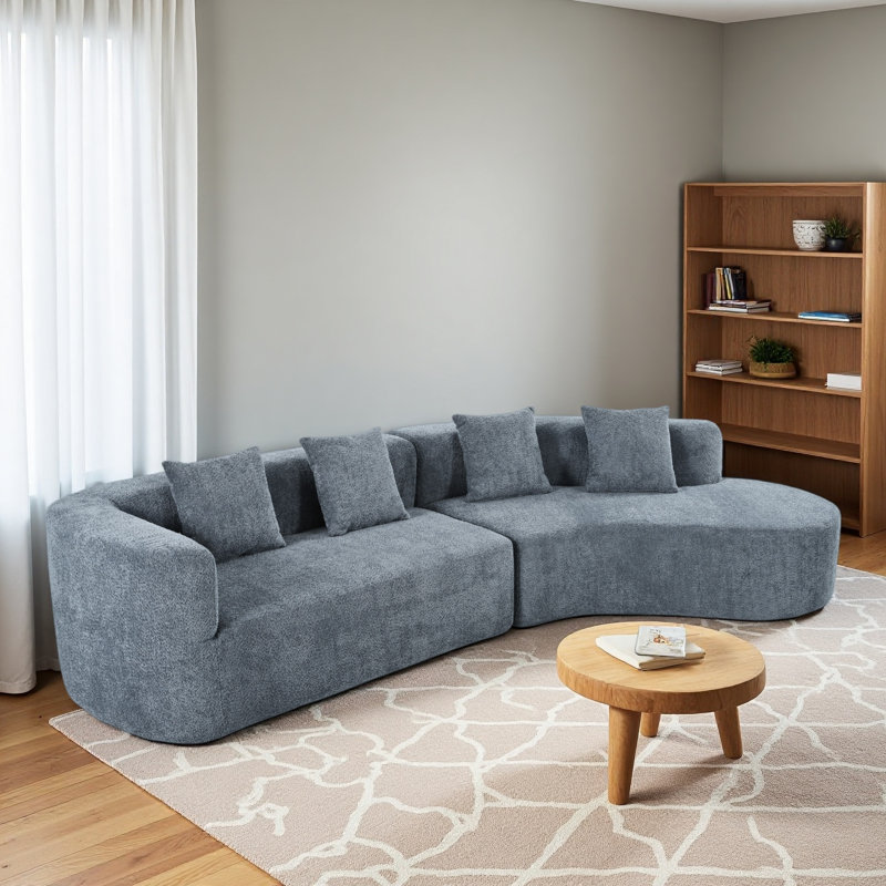 Canapé modulaire de 132 po au design incurvé, canapé modulaire en chenille 2 pièces avec 4 coussins, éponge moelleuse et coussin à ressorts, grand canapé modulaire en éponge pour le salon