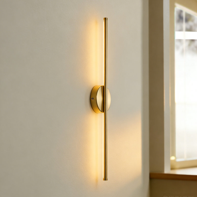 Brynie Iron Metal LED Hardwired Semi Flush Mounted Sconce, Gold, 23.6" H x 4.3" W x 1.77" D