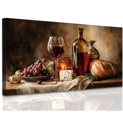 «GUTTATY Wine», reproduction d'art sur toile, nature morte, impression sur toile, ambiance sereine, peinture, nourriture et boisson, œuvre d'art pour la cuisine, salle à manger, bar, décoration murale, 30 x 60 po