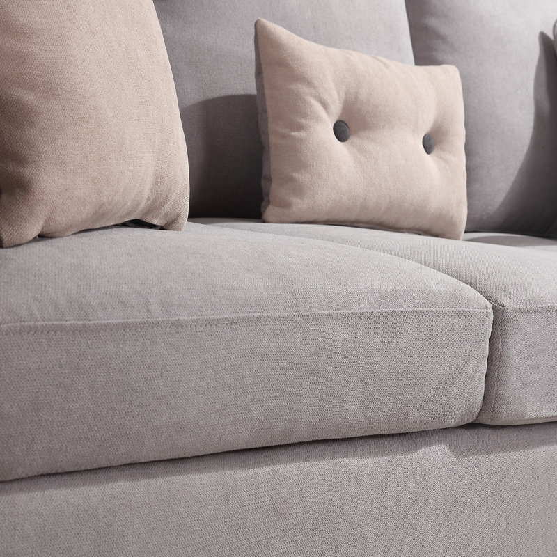 Campbelltown Upholstered L-Shaped Sectional with Ottoman Reversible, Light Gray Polyester Blend