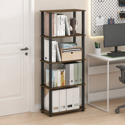 Étagère Oecusse, étagère de rangement à 5 niveaux sans outil avec tubes carrés, meuble de rangement idéal pour le salon ou le bureau, couleur noyer Columbia