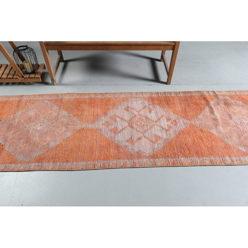 Tapis de chemin de fer turc rétro vintage orange Herki pour cuisine et décoration bohémienne 8688