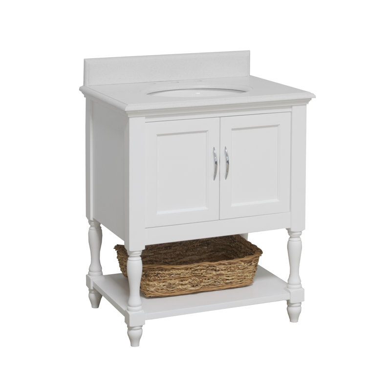 30'' Single Bathroom Vanity with Top, White, Quartz