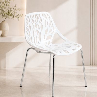 Asbury Stackable Dining Chair with Floral Cutout Back and Stainless Steel Legs – Modern Metal Side Chair for Kitchen, Dining Room, or Restaurant