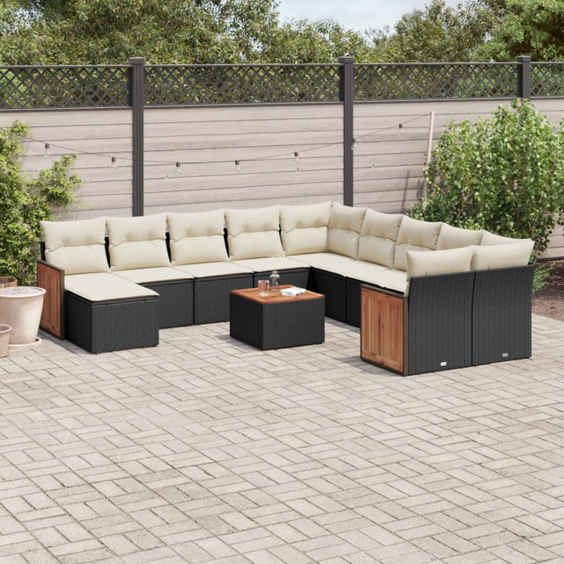 Vidaxl Garden Sofa Set Black PE Rattan Large Adjustable Feet