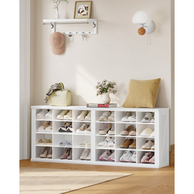 Farmhouse Shoe Storage Bench, Entryway Shoe Bench, Compartments Widened Wooden Shoes Cubbies, Shoes Rack Benchs for Cloakroom, Living Room, Antique White